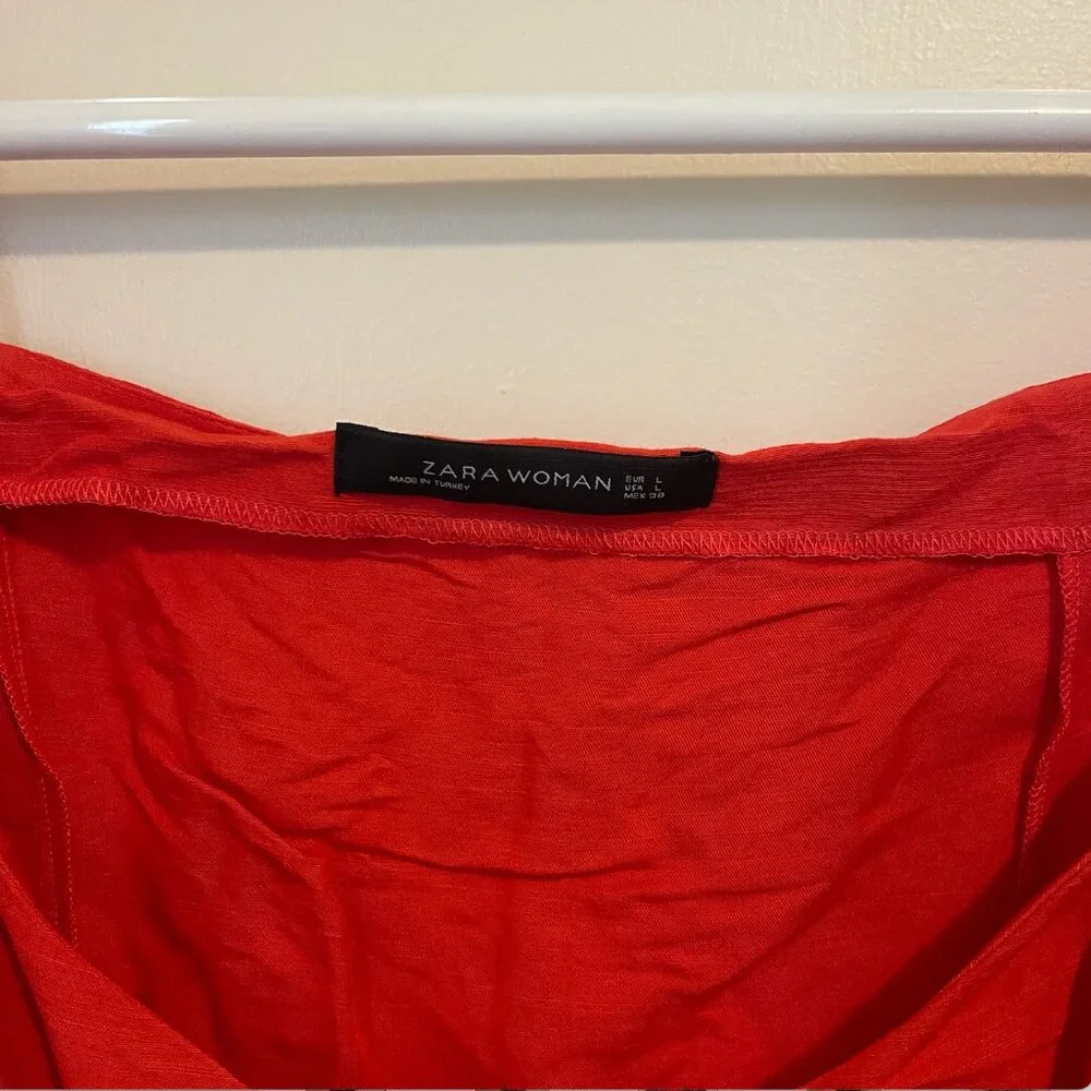 ZARA Woman Red Puff Sleeve Button Front Mini Dress - Size L - Picture 2 of 4